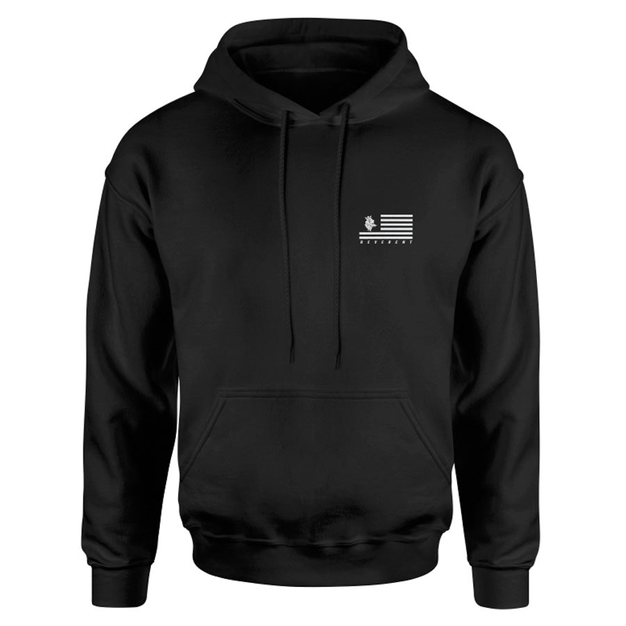 American flag with the Space Force slogan on a patriotic hoodie for men from Reverent